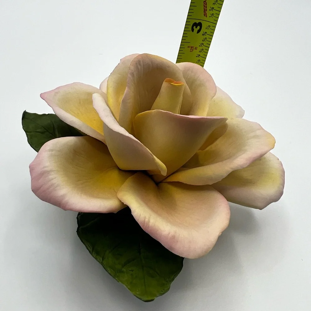 Napoleon Italy Pink /Yellow Rose Ceramic Porcelain Flower With Sticker Beautiful